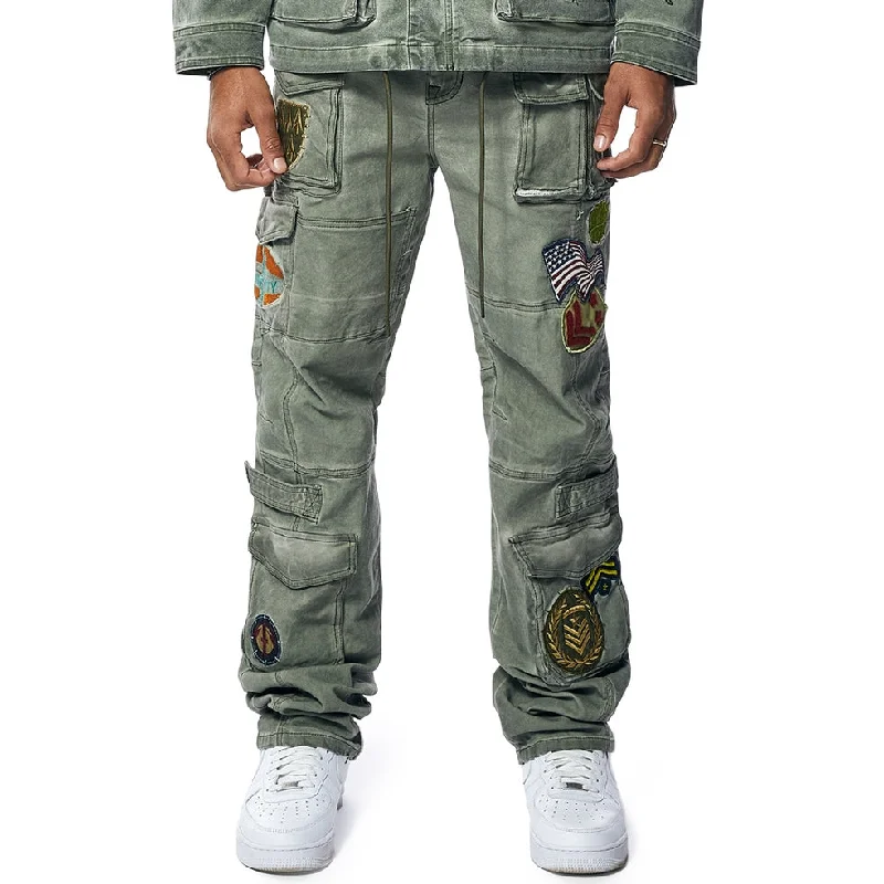 Hurry In Retro Pigment Dyed Retro Multi Cargo Pants - Vintage Army