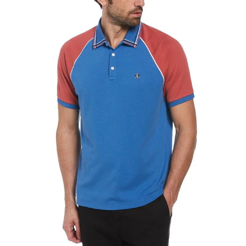 Overstock Organic Cotton Raglan Color Block Polo In Star Sapphire
