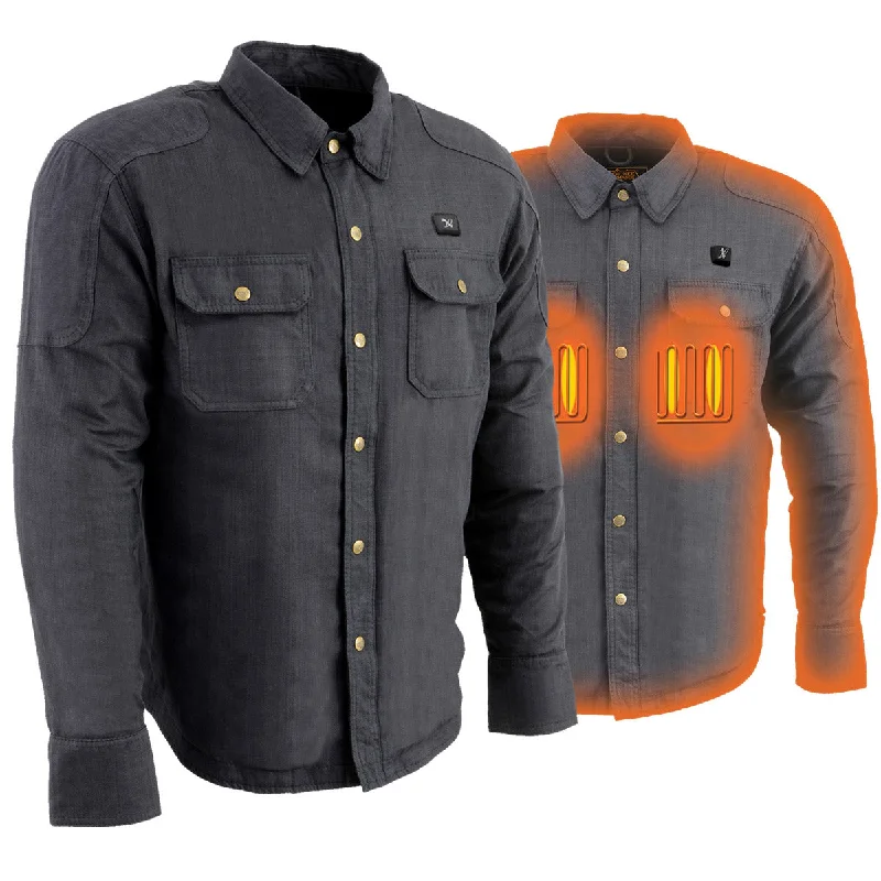 Final Markdown Nexgen Heat NXM1715SET Men's Scorcher Grey Heated Cotton Denim Jacket Shirt for Outdoor Activities w/ Battery Pack Final Markdown Nexgen Heat NXM1715SET Men's Scorcher Grey Heated Cotton Denim Jacket Shirt for Outdoor Activities w/ Battery Pack