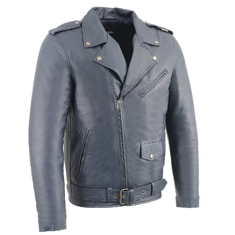 Reduced Price Milwaukee Leather SFM1890 Men's Blue Leather Classic Moto Leather Jacket Reduced Price Milwaukee Leather SFM1890 Men's Blue Leather Classic Moto Leather Jacket