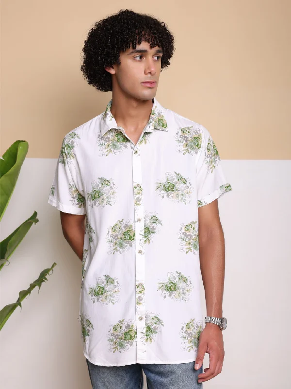 Limited Edition Green Half Casual Printed Cotton Shirt Regular Fit For Man