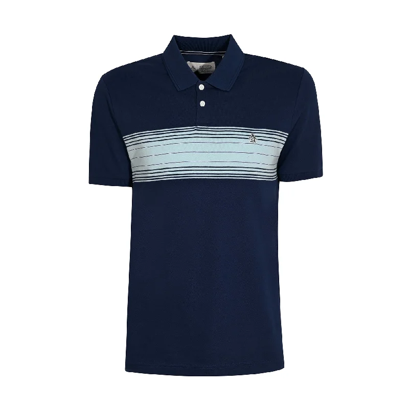Daily Specials Cotton Pique Chest Striped Polo Shirt In Medieval Blue