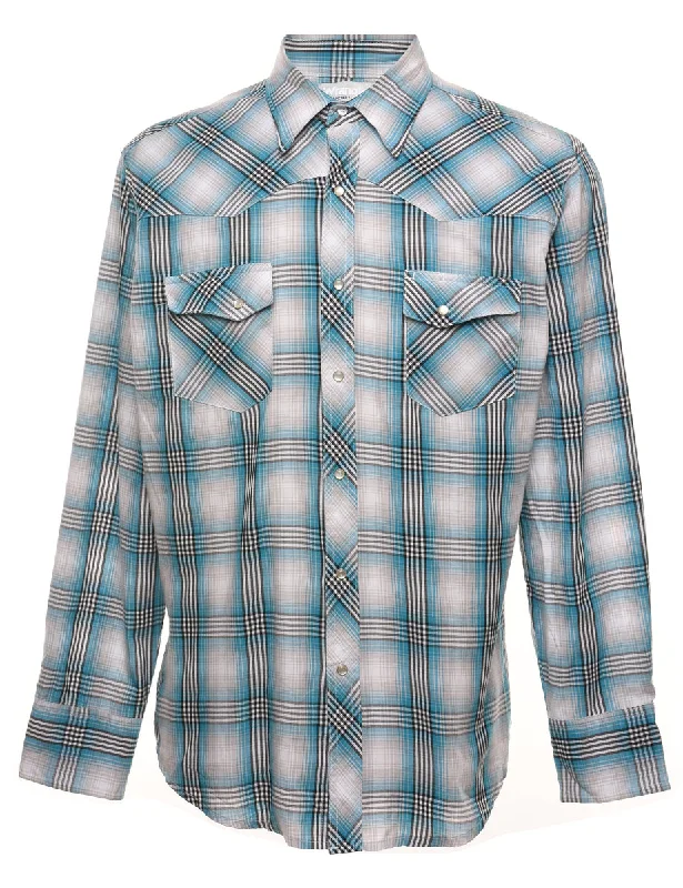 Seasonal Clearance Wrangler Checked Light Blue & Grey Shirt - M