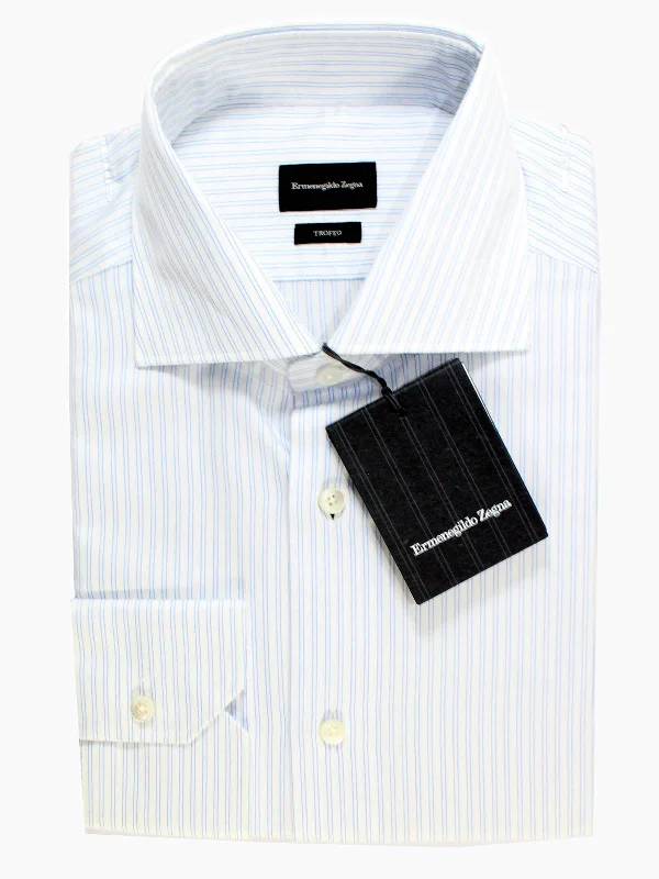 Discount Deals Ermenegildo Zegna Dress Shirt Trofeo - White Blue Stripes 38 - 15