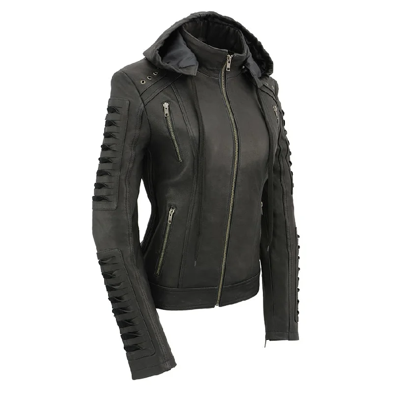 Super Savings Milwaukee Leather SFL2865 Women's Black Scuba Style Fashion Casual Leather Jacket with Hoodie Super Savings Milwaukee Leather SFL2865 Women's Black Scuba Style Fashion Casual Leather Jacket with Hoodie