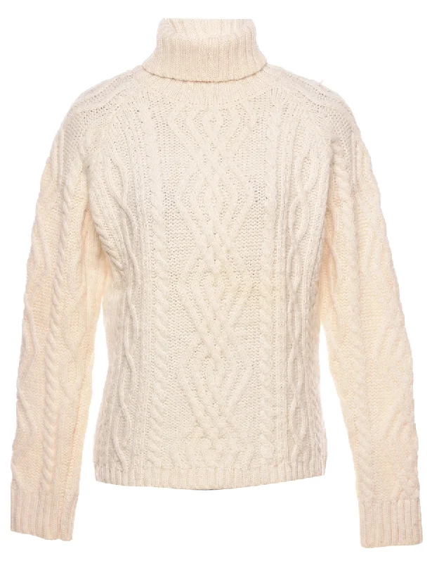 Weekend Bargains Just for You Wool Cable Knit Turtleneck Jumper - M