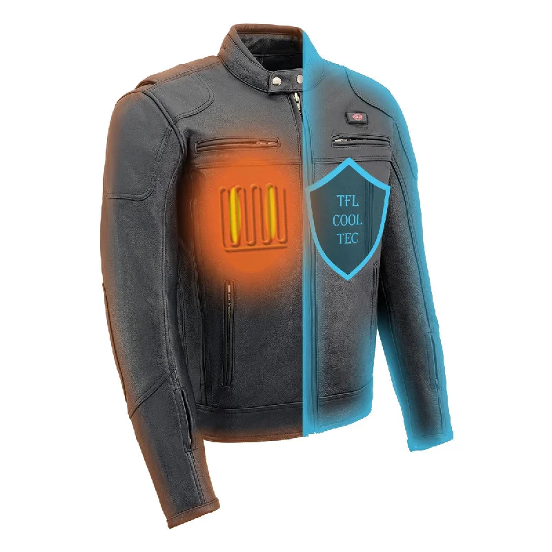 Deal Mania Milwaukee Leather Heated Jacket for Men's All Seasons Black Cool-Tec Leather - Motorcycle Vented Jackets MLM1514SET