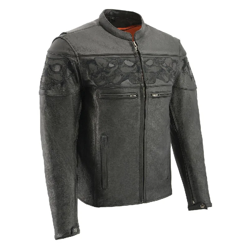 Limited Offer Milwaukee Leather MLM1501 Men's Black 'Cool-Tec' Leather Crossover Scooter Jacket with Reflective Skulls Limited Offer Milwaukee Leather MLM1501 Men's Black 'Cool-Tec' Leather Crossover Scooter Jacket with Reflective Skulls