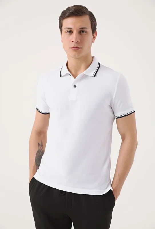 Today’s Deal Twn Slim Fit White Plain Knit 100% Cotton Polo T-Shirt