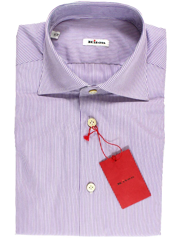 Celebrate the Weekend with Discounts Kiton Dress Shirt White Lilac Stripes 38 - 15 SALE Celebrate the Weekend with Discounts Kiton Dress Shirt White Lilac Stripes 38 - 15 SALE