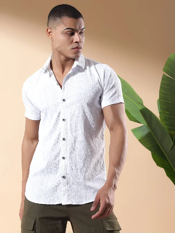 Grand Opening Sale White-02- HALF CASUAL PRINTED COTTON SHIRT REGULAR FIT FOR MEN