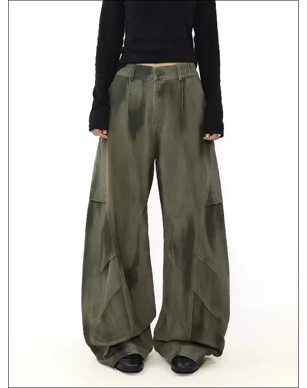 Lowest Prices Washed Pleats Wide Cargo Pants