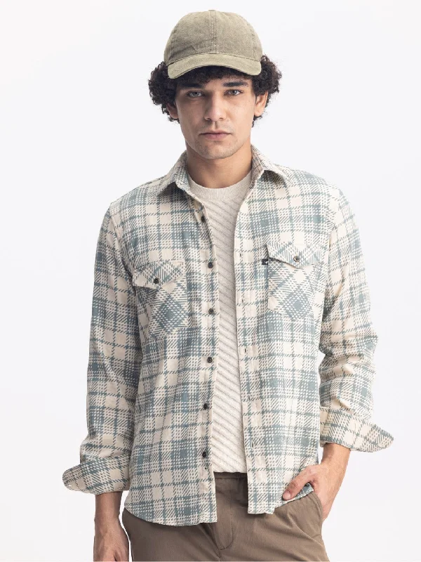 Price Reduction Green Double Pocket Checks Shirt