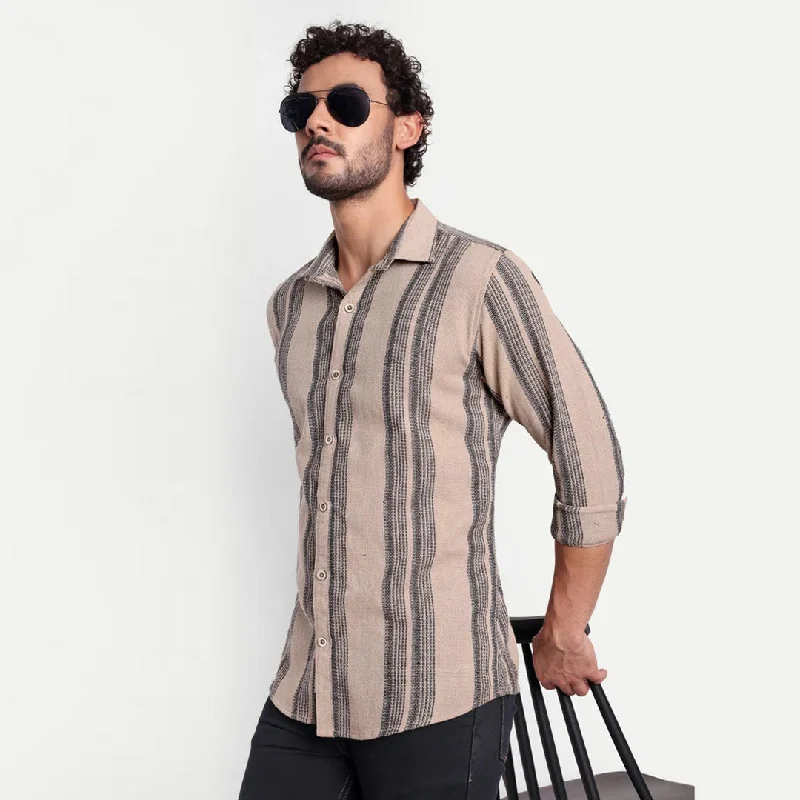 Savings Spectacular Stripes Coffee Brown Textured Shirt