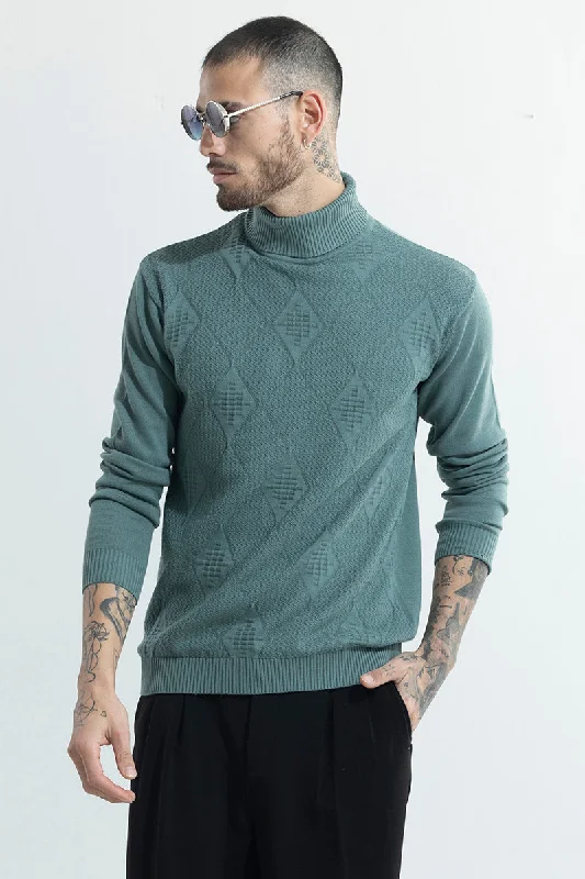 Get It Before It’s Gone Rhomboid Teal Green Turtle Neck Sweater
