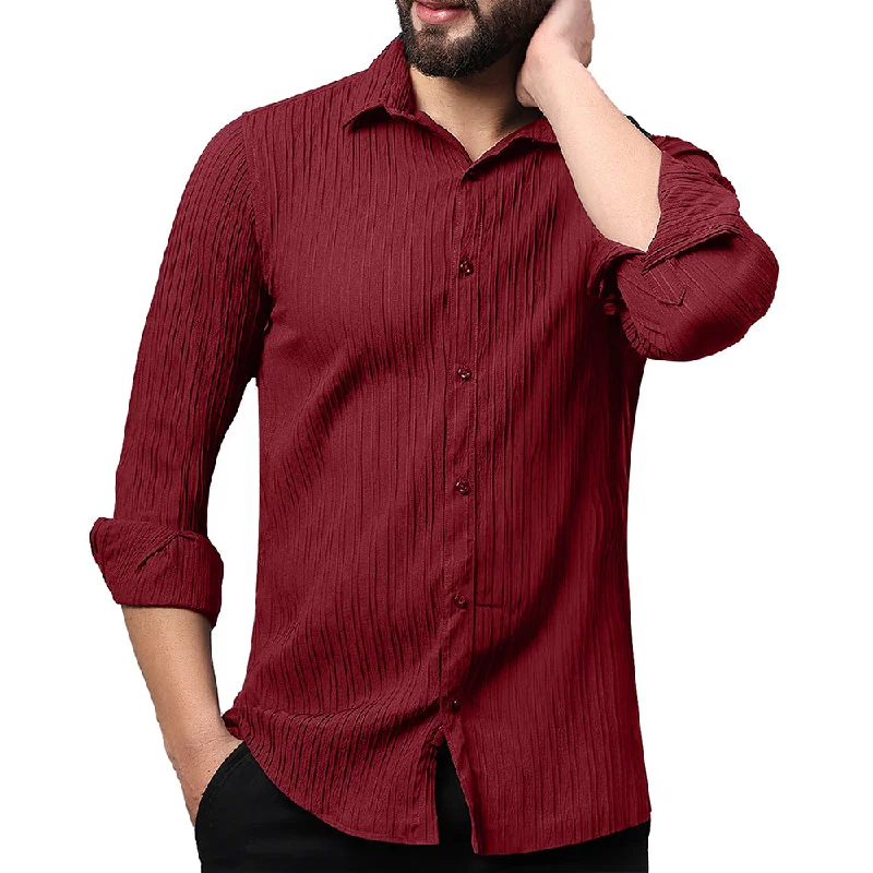Major Savings Crushed Self Stripe Red Shirt