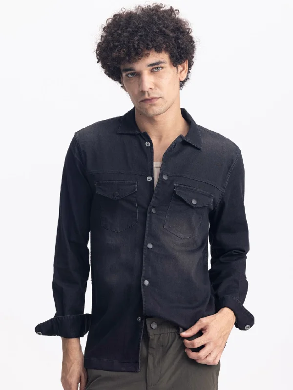 Lowest Price Black Snap Button Denim Shirt