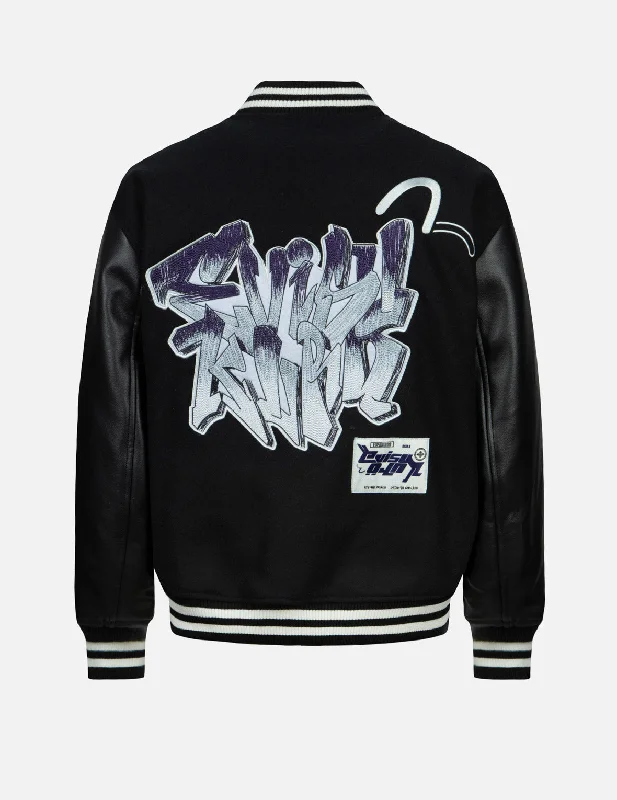 Don't Delay Gradated Logo Embroidered Patch Oversized Varsity Jacket