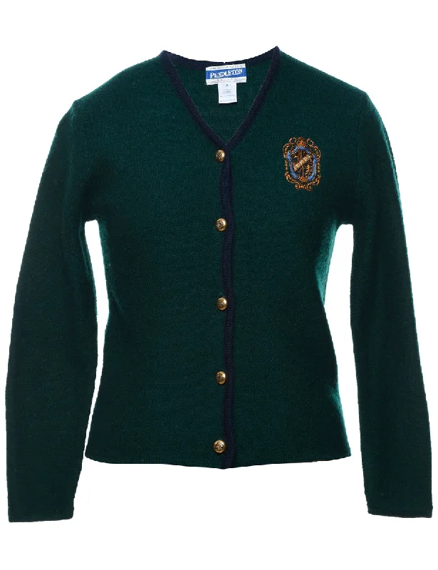 Deal Dash Wool Pendleton Dark Green Button-Front Embroidered Cardigan - M