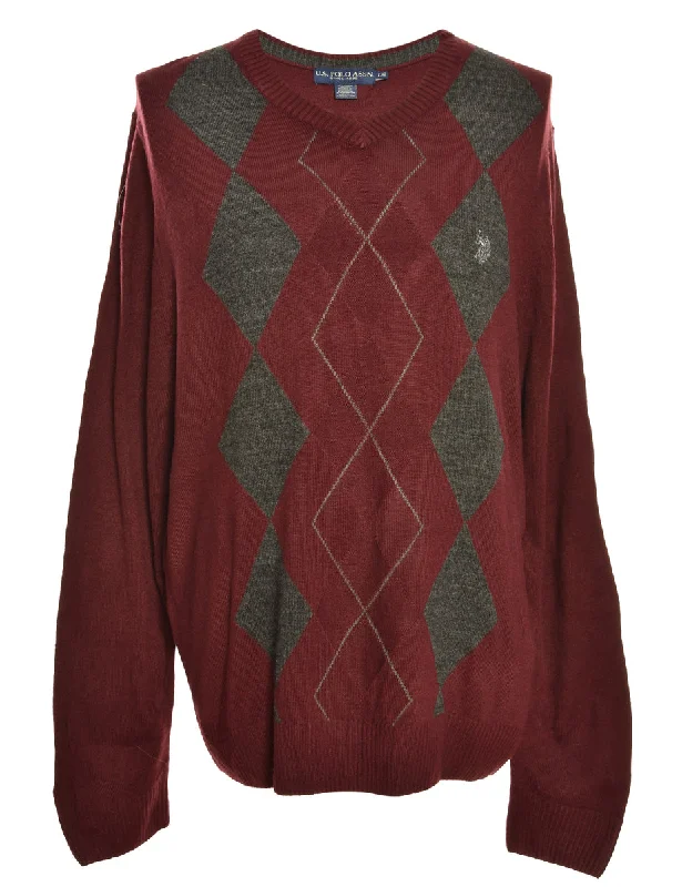 Weekend Specials to Snag U.S.POLO ASSN. Argyle Maroon Jumper - L