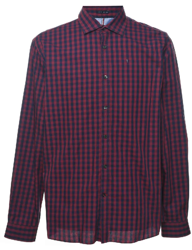Deep Savings Tommy Hilfiger Maroon & Grey Checked Shirt - L