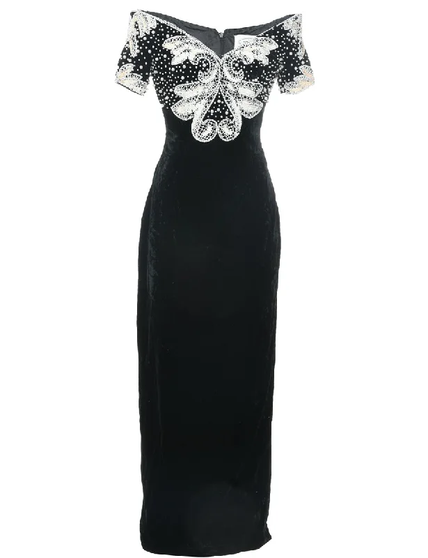 Grand Opening Sale Velvet Black Evening Dress - XS