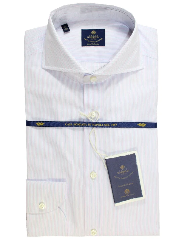 Factory Direct Sale Luigi Borrelli Dress Shirt ROYAL COLLECTION Light Pink Blue Thin Stripes 38 - 15 SALE