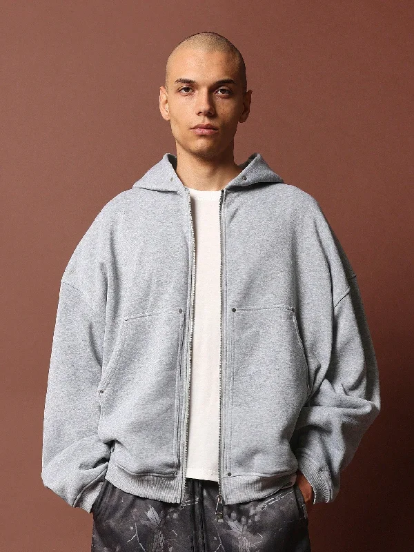Deal Alert Regular Fit Zip Through Carpenter Hoodie With Studs