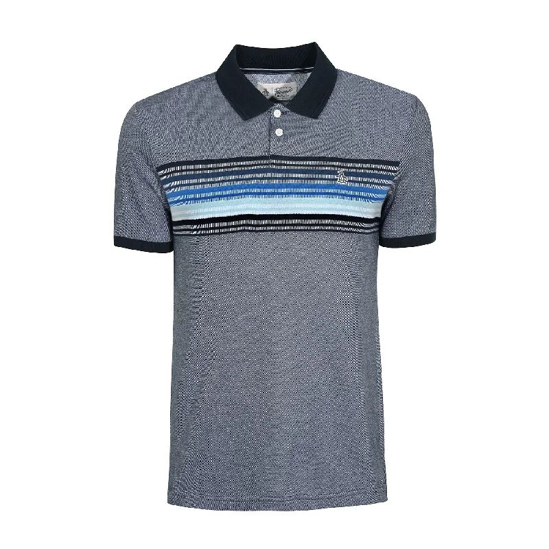 Stock Clearance Cotton Birdseye Pique Chest Striped Polo Shirt In Star Sapphire