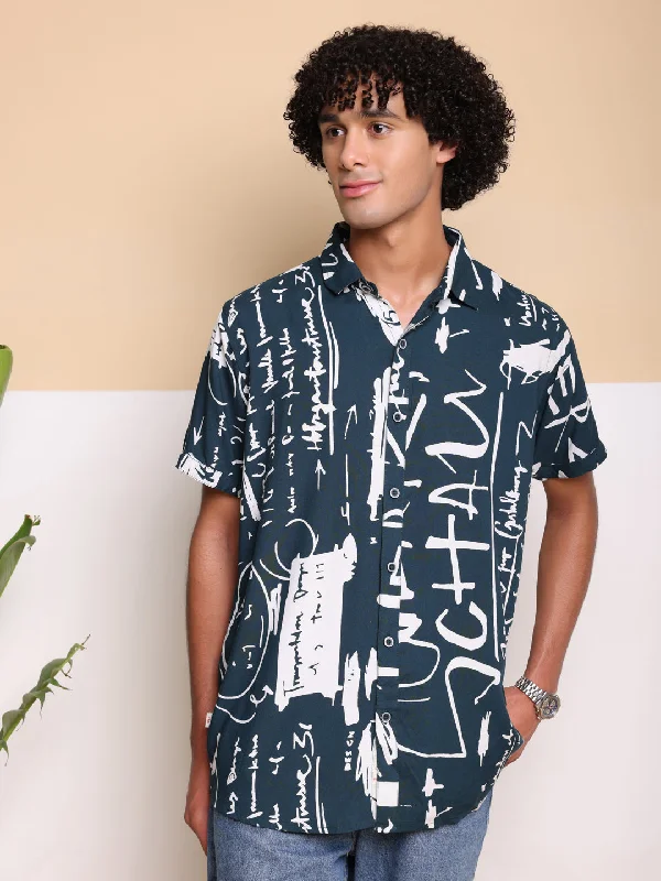 Quick Sale Blue HALF CASUAL PRINTED COTTON SHIRT REGULAR FIT FOR MEN