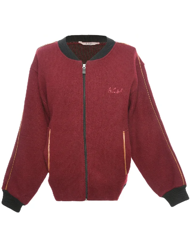 Year-End Clearance Zip Front Maroon Cardigan - M
