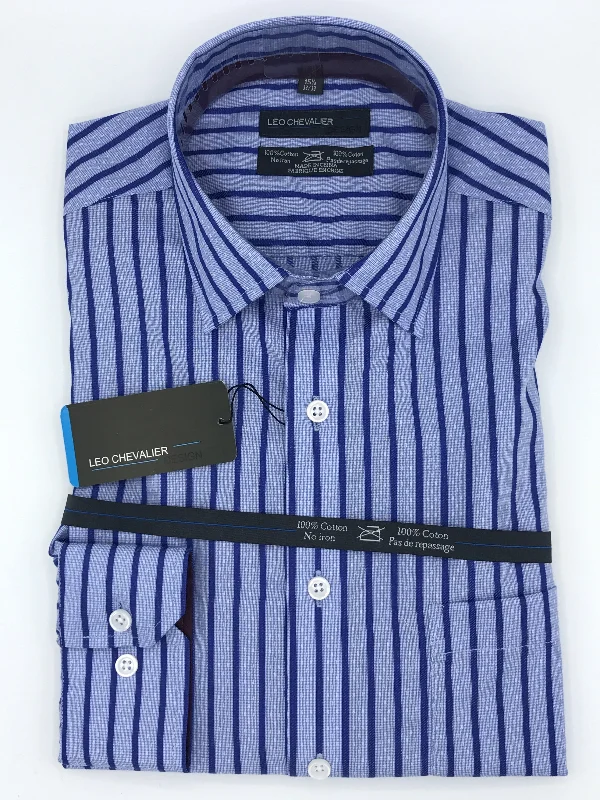 Price Reduction Leo Chevalier 100% Cotton Non-Iron Blue Dress Shirt - 427185 1398