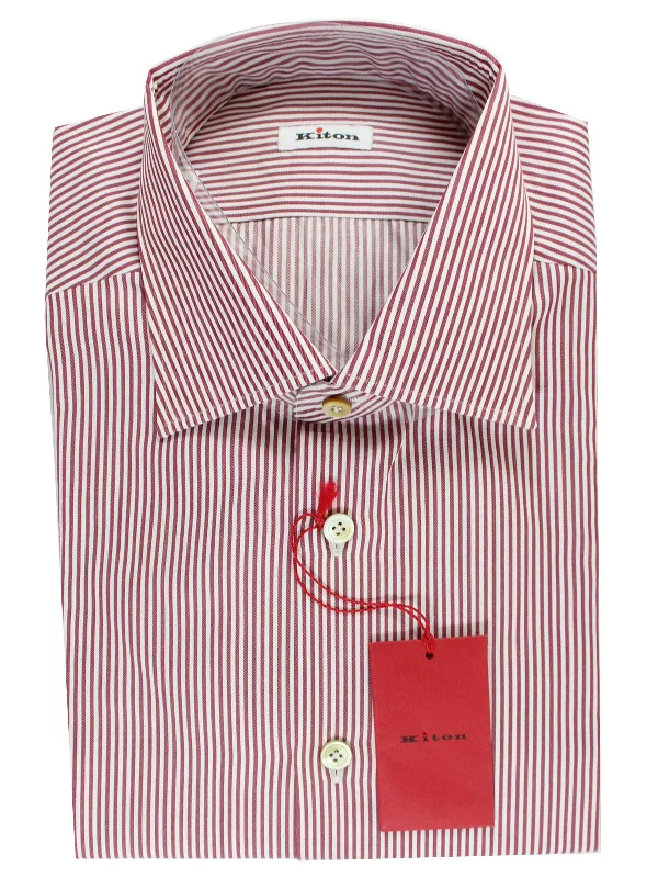 Weekend Deals That Dazzle Kiton Dress Shirt White Maroon Stripes Design 43 - 17