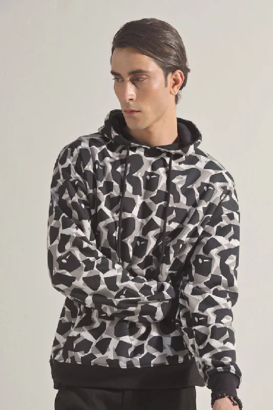 Instant Discount Printed Pullover Hoodie - Black & White