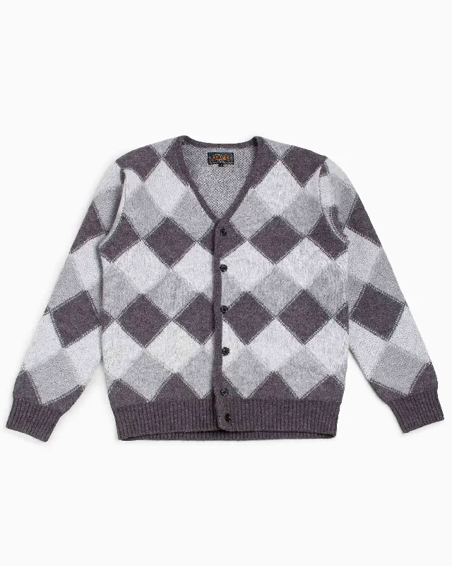 Steals and Deals Beams Plus Cardigan Double Jacquard Argyle Pattern Grey