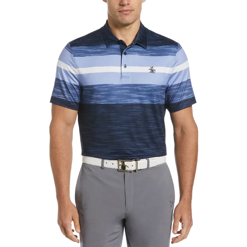Savings Spectacular Colour Block Engineered Marl Stripe Golf Polo Shirt In Black Iris