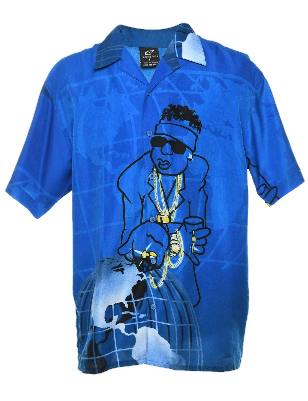 Bonus Offer Y2K Blue & Black Illustrated Shirt - L