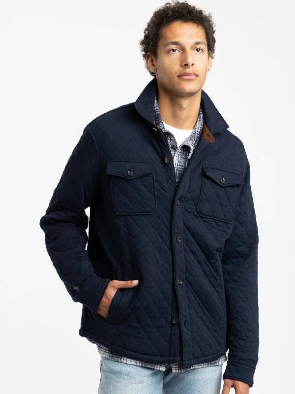 Discount Extravaganza Navy Quilted Double-Knit Jersey Overshirt