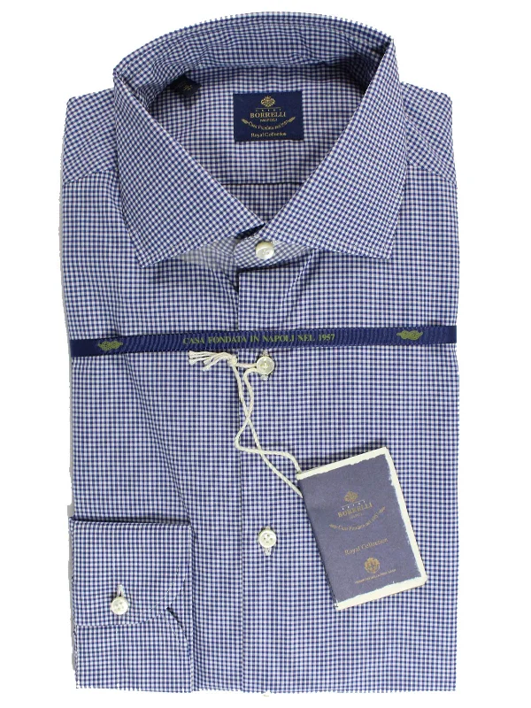 Season Finale Sale Luigi Borrelli Dress Shirt White Navy Mini Check 40 - 15 3/4 Royal Collection SALE Season Finale Sale Luigi Borrelli Dress Shirt White Navy Mini Check 40 - 15 3/4 Royal Collection SALE
