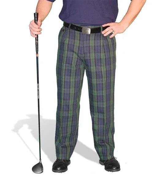 Pay Less Golf Knickers: Mens 'Par 5' Cotton/Ramie Plaid Golf Trousers - Black Watch