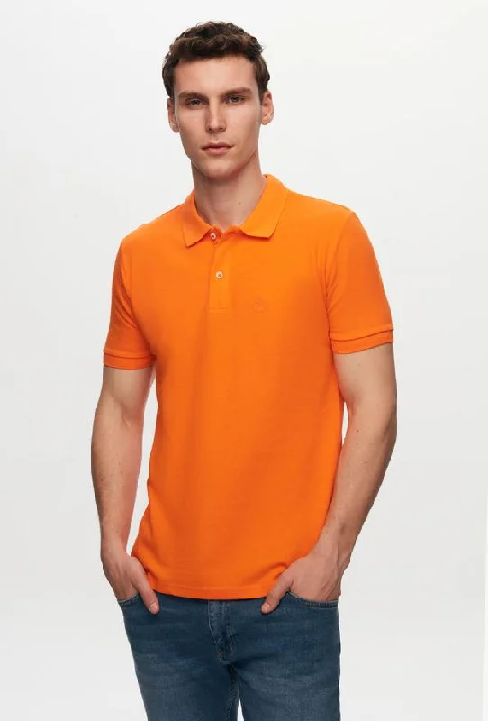 The Best Prices Ds Damat Regular Fit Orange Pique Textured 100% Cotton Polo Neck T-Shirt