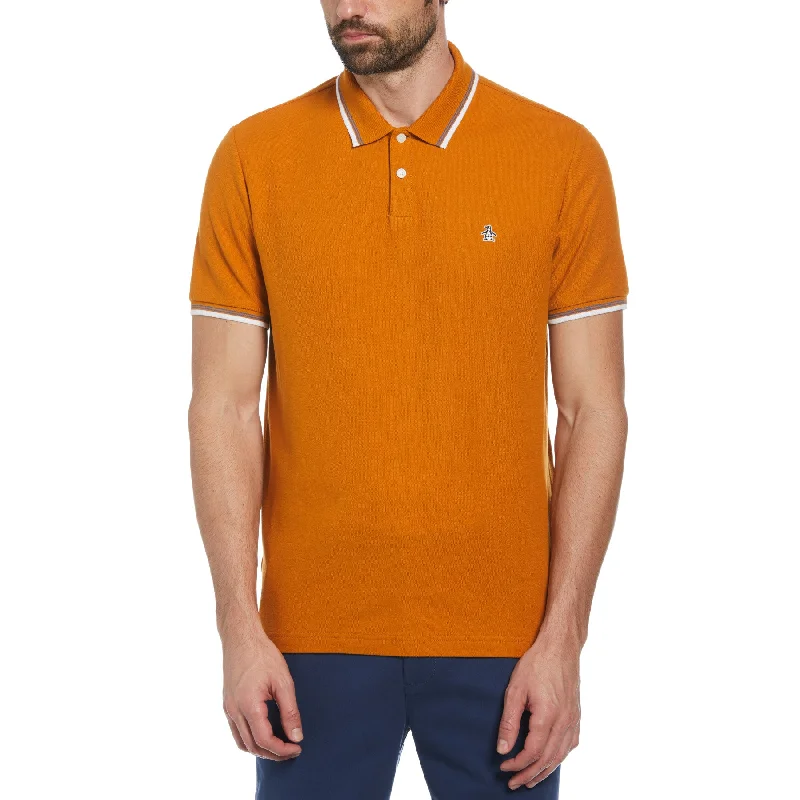 Price Smash Organic Cotton Pique Short Sleeve Polo Shirt With Tipped Collar In Sudan Brown
