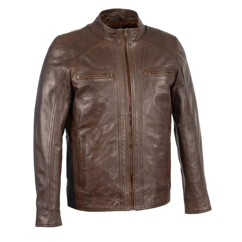 Midnight Sale Milwaukee Leather Men's Broken Brown Leather Jacket with Front Zipper Closure SFM1860