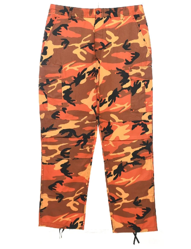 Limited Offer Y2K Orange Camouflage Print Trousers - W36 L32