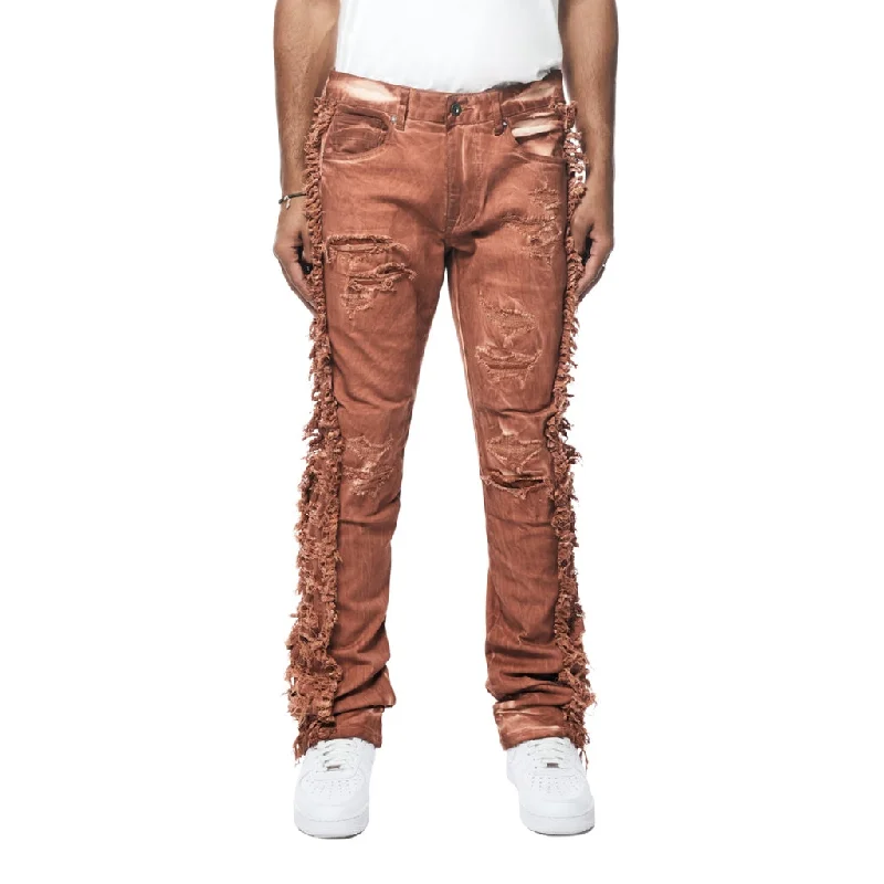 New Deals Stacked Frayed Pigment Dyed Pants - Rust