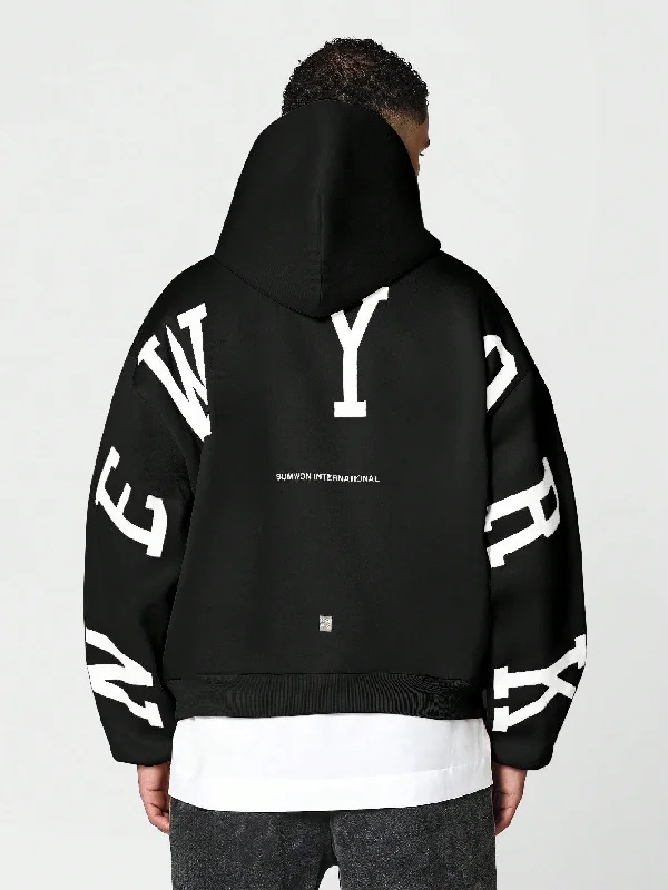Weekend Discounts to Enjoy Overhead Hoodie With Back New York Graphic Print