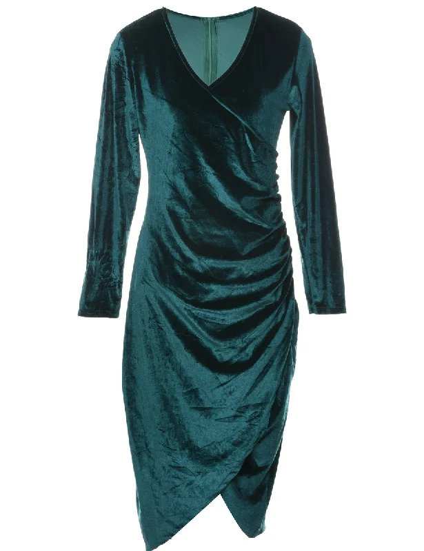 Inventory Reduction Velvet Dark Green Evening Dress - M