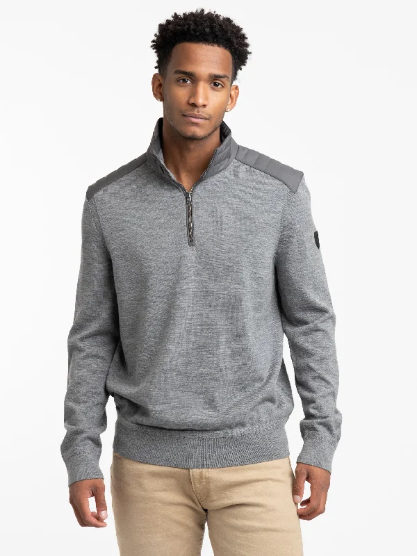 New Markdowns Heather Grey Hybrid Quarter-Zip Mockneck Sweater