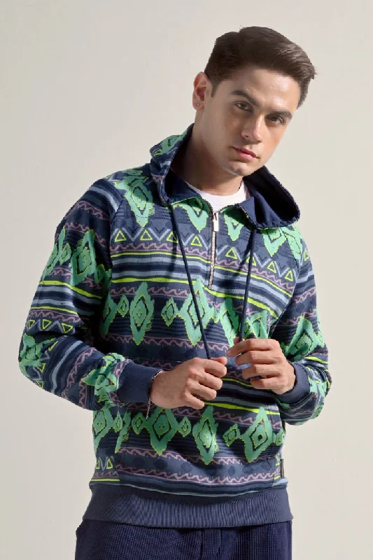 Price Meltdown Printed Half Zipper Hoodie - Multicolor
