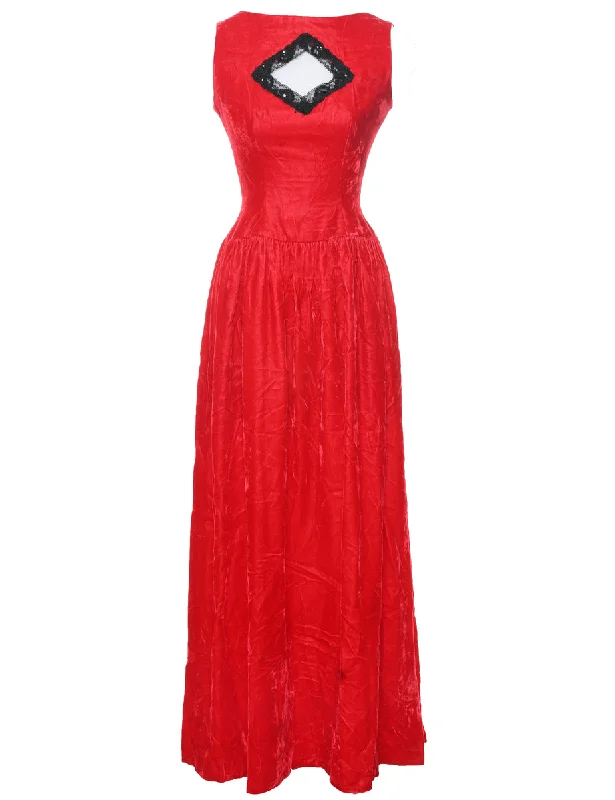 Weekend Deal Velvet Red Evening Dress - S